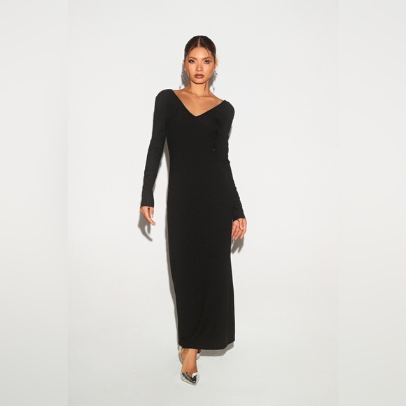 SOLADO 💍 maxi dress • backless open back • 3 rhinestone chain • black - Picture 9 of 11